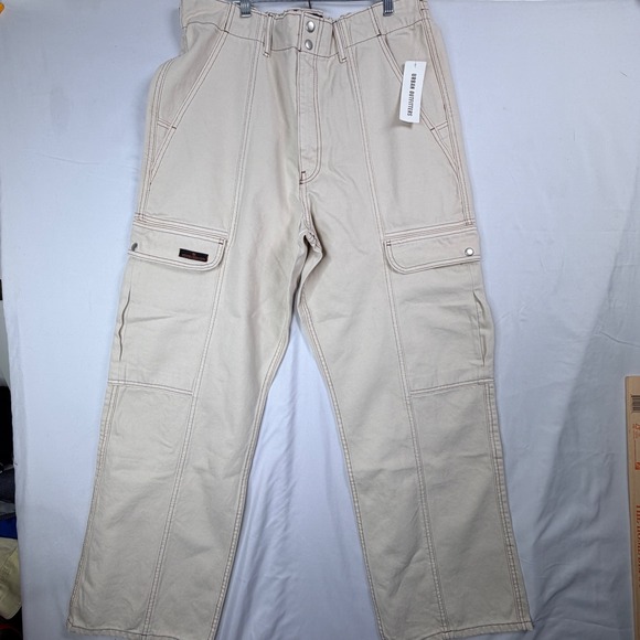 BDG Urban Outfitters Pants - BDG Urban Outfitters Cargo Pants 34 Ivory Contrast Stitch Wide Leg New